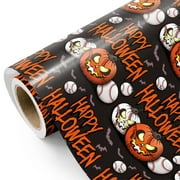 WRAPAHOLIC Baseball Halloween PresNok Wrapping Paper - Mini Roll - 17 Inch x 16.5 Feet - Happy Halloween and Baseball Wrapping Paper for Holiday, Party