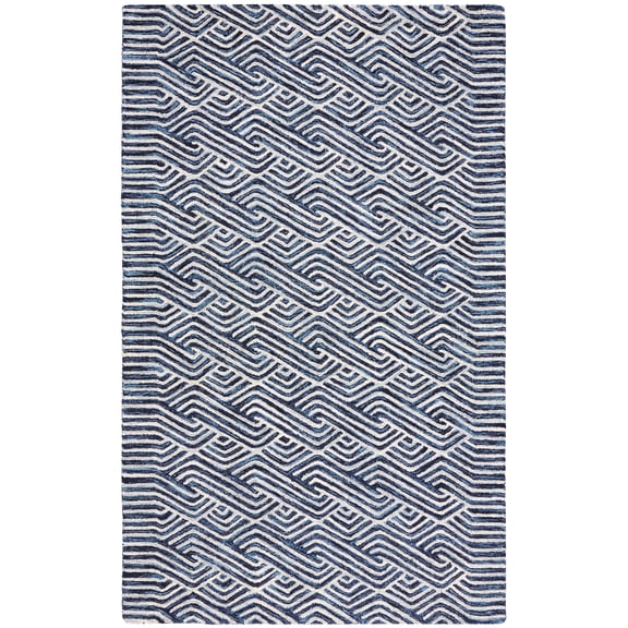 SAFAVIEH Micro-Loop Hamilton Geometric Area Rug, Dark Blue/Ivory, 6' x 9'
