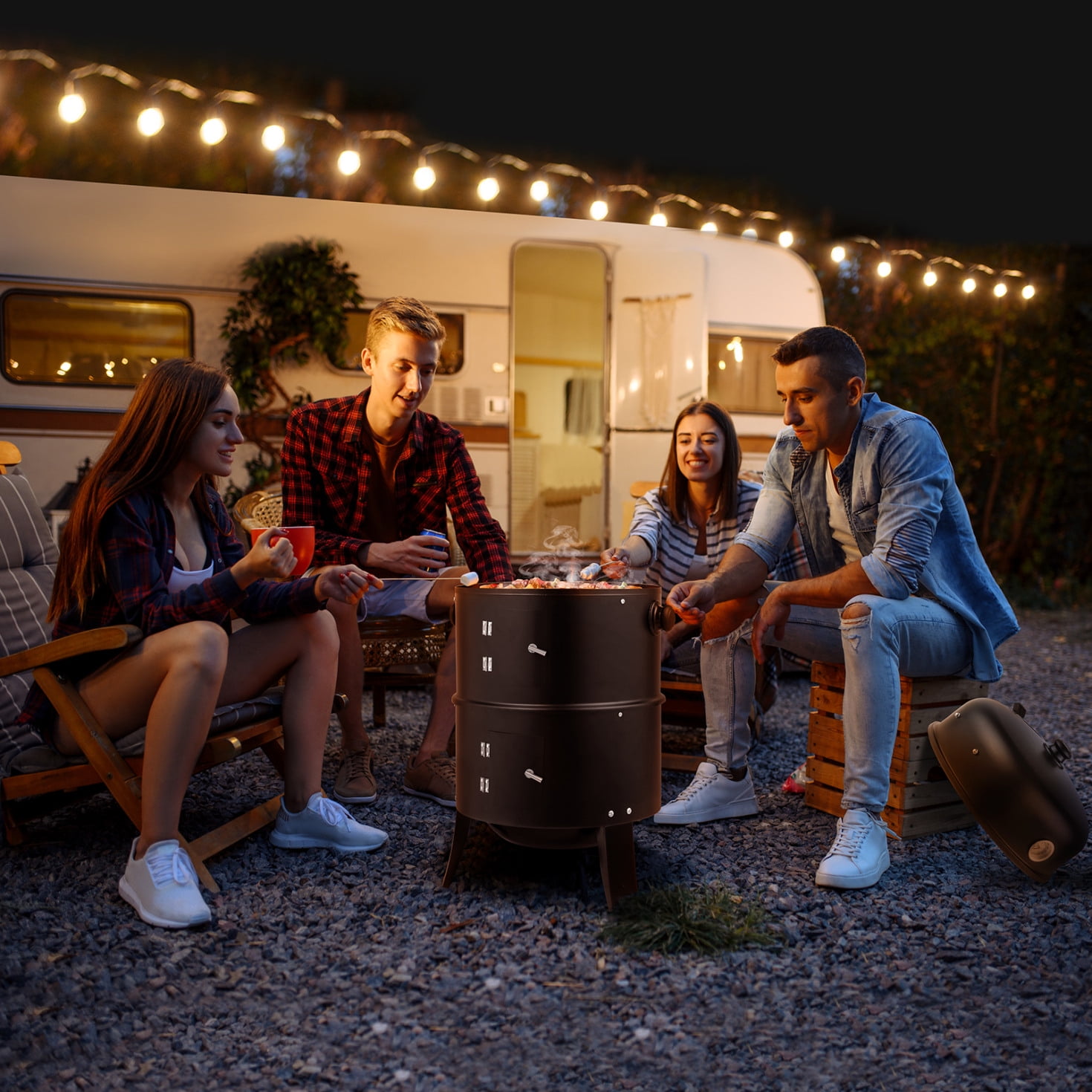 Voqoomkl Outdoor 31" x 16" x 19" Grill Vertical Multi Layer Charcoal BBQ Smoker
