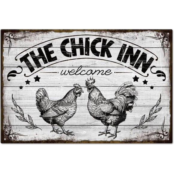 Vintage Farm Chick Inn Metal Tin Sign Chicken Rooster Hen 8x12in/30x20cm Art Plaque Poster Wall Decor for Home Farm Inn Coop