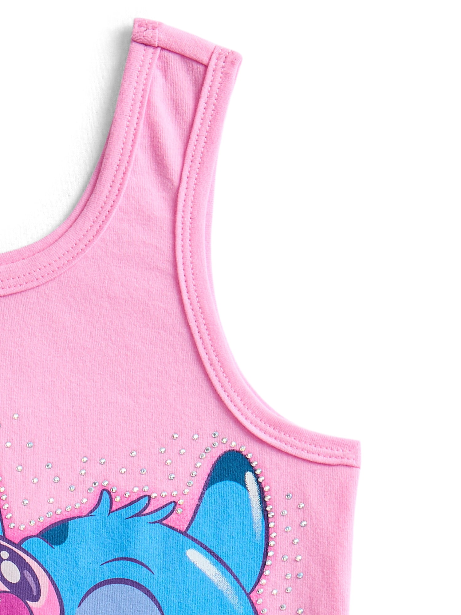 Stitch and Angel Girls Gradient Rhinestone Character Graphic Tank Top, Sizes 4-16