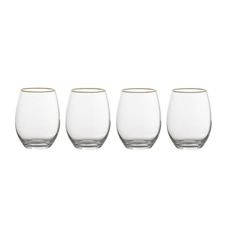 Thyme & Table 18 fl oz Stemless Wine Glasses with Gold Rim, Set of 4