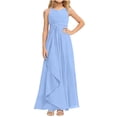 thumbnail image 1 of Ashirexll Girls Formal Gown Polyester Spandex Chiffon Solid Color Sleeveless Spaghetti Strap Light Blue 12-13 Years, 1 of 4