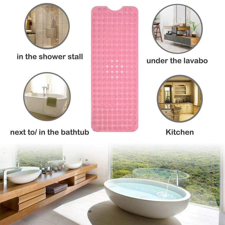 HITSLAM Bath Mat for Tub, Non Slip Bathtub Mat, 40 x 16 inch Extra Long Bath Tub Mat, Machine Washable Bathroom Shower Mat with Suction Cups and