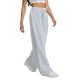 thumbnail image 2 of Women Drawstring Striped Pants Loose Wide Leg Trousers Casual Low Waist Pants Comfy Lounge Pants White with Blue L, 2 of 10