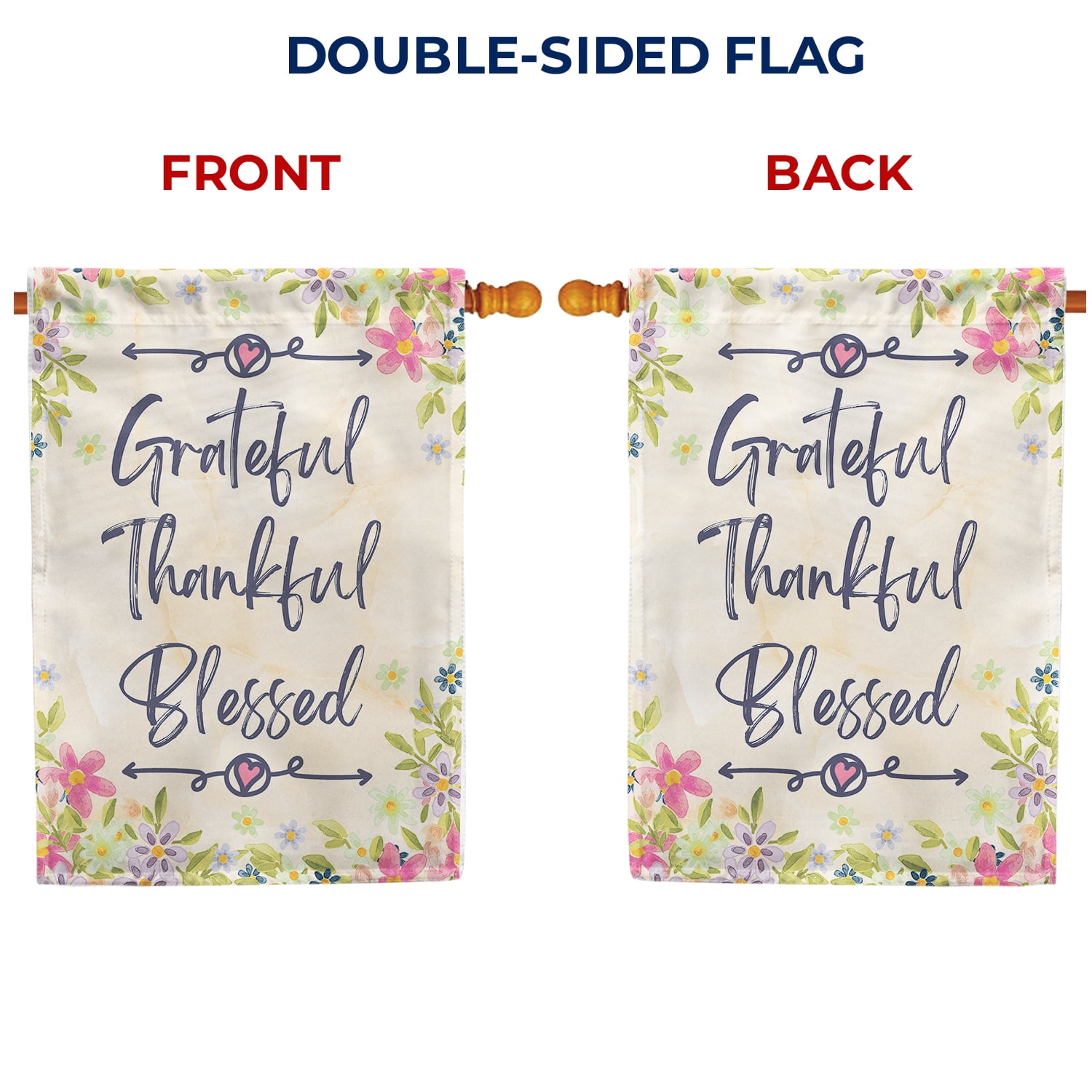 America Forever Grateful Thankful Blessed House Flag 28 x 40 inch Floral Home Spring Summer Autumn Fall Happy Thanksgiving Double Sided Seasonal Outdoor Yard Decorative Flag