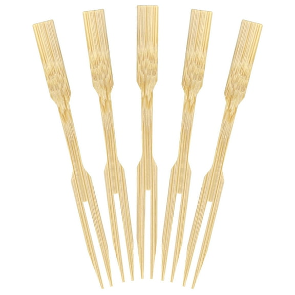 BambooMN Premium 3.5" Bamboo Mini Cocktail Tasting Forks Fruit Picks Party Supplies, 100 Pieces