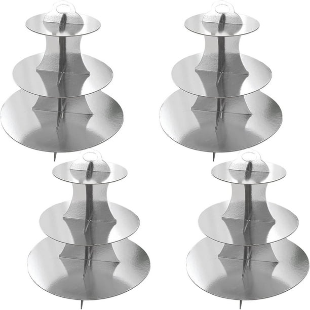 4 Pack Round Cardboard Cupcake Stand, 3Tier Silver Cupcake Holder