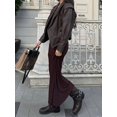 thumbnail image 4 of Chaqueta corta de cuero con cinturón para mujer, abrigo holgado de manga larga con cuello vuelto, ropa de calle elegante y cálida para invierno, 4 of 5