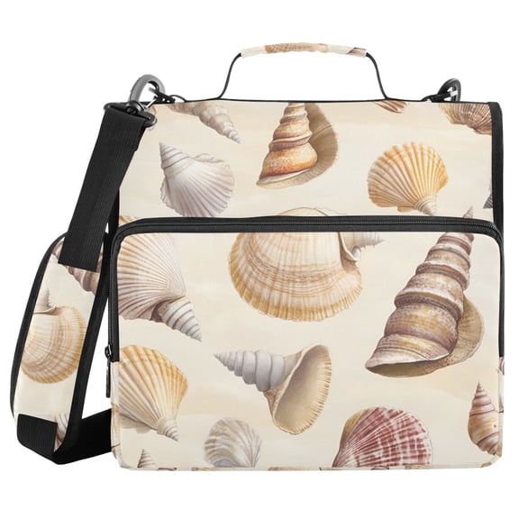 FORMRS Zipper Binder with Shoulder Strap 2-inch Ring 500 Sheet Capacity File Bag, Beige Watercolor Seashells