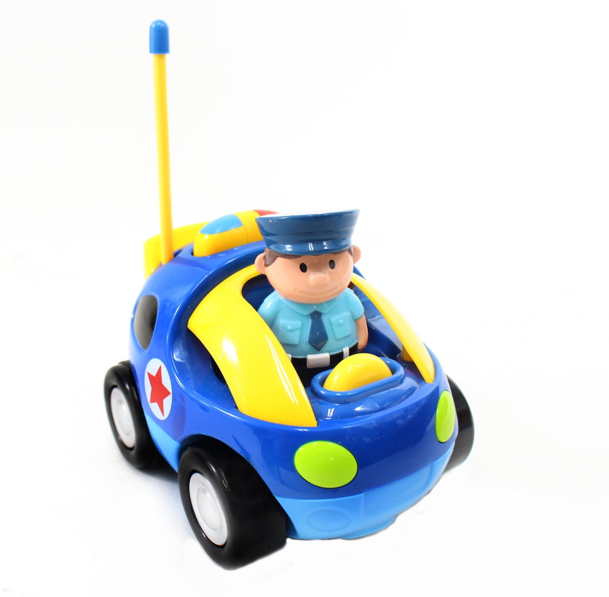 Gobbles of Giggles 4" Cartoon RC Police Car Remote Control Toy for Toddlers - Blue