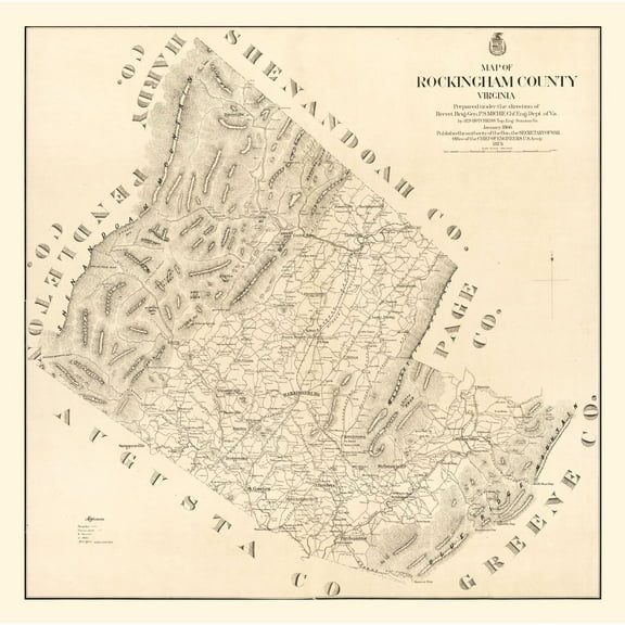 Historic County Map - Rockingham County Virginia - Hotchkiss 1875 - 23.14 x 23 - Vintage Wall Art