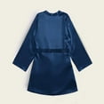 thumbnail image 5 of QUNYINEY Solid Women's Robes Short Satin Blue Kimono Bathrobe Long Sleeve Lightweight V Neck Belt Sleepwear, 5 of 6