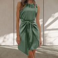 thumbnail image 2 of bnaln Summer Dresses for Women Satin Elegant Tie Waisted Sleeveless Dresses Women's Solid Wrap Short Tank Dresses Ruched Split Formal Cocktail Party Wedding Guest Dress Work Dress, 2 of 8