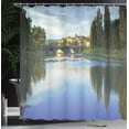 thumbnail image 4 of Ambesonne Nature Shower Curtain, River Bridge Town Trees, 69"Wx84"L, Green Blue, 4 of 5