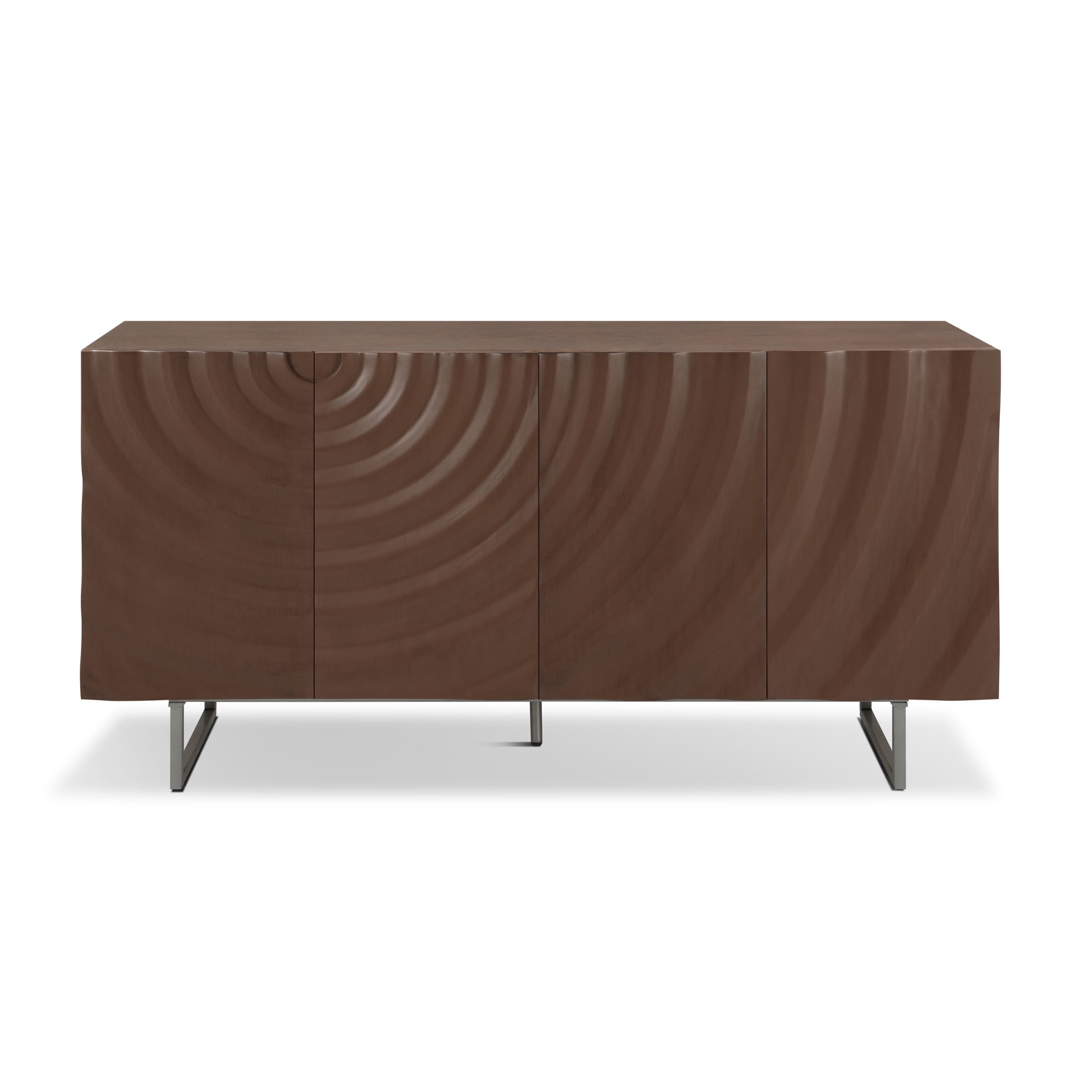 Christopher Knight Home Modern Sculptural 60" Sideboard, Ripple Doors, Adjustable Shelves, Metal Legs, Brown