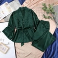 thumbnail image 2 of Leesechin Womens Sleepwear Set Occidental Color Cardigan Tie Up Pajamas Pajamas Solid Color Home Suit Loose Pajamas Set Green M, 2 of 7