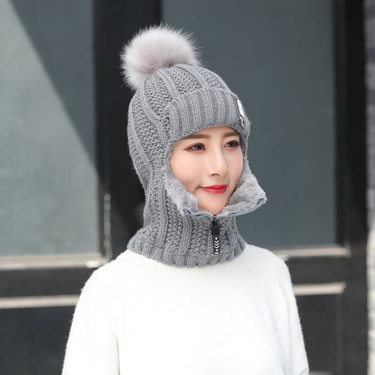 Winter Knitted Hat Scarf Set Beanie Zip Scarf Earflap Fleece  display picture 1