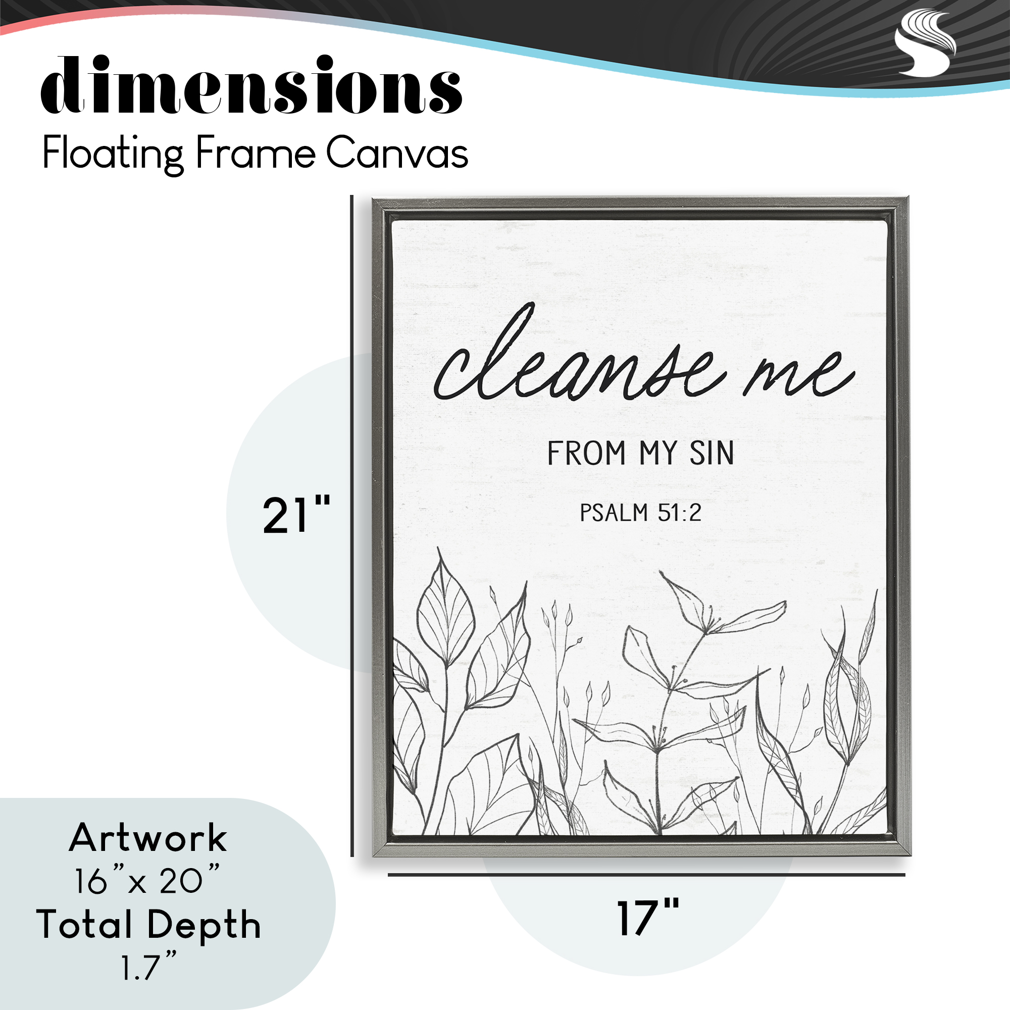 Cleanse Me From Sin Gray Framed Floater Canvas Wall Art, design by Lettered and Lined