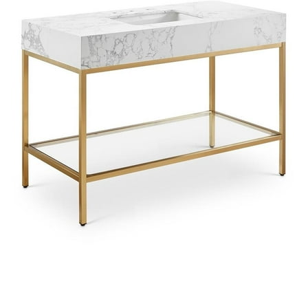 Maklaine Contemporary White Artificial Marble Bathroom Vanity