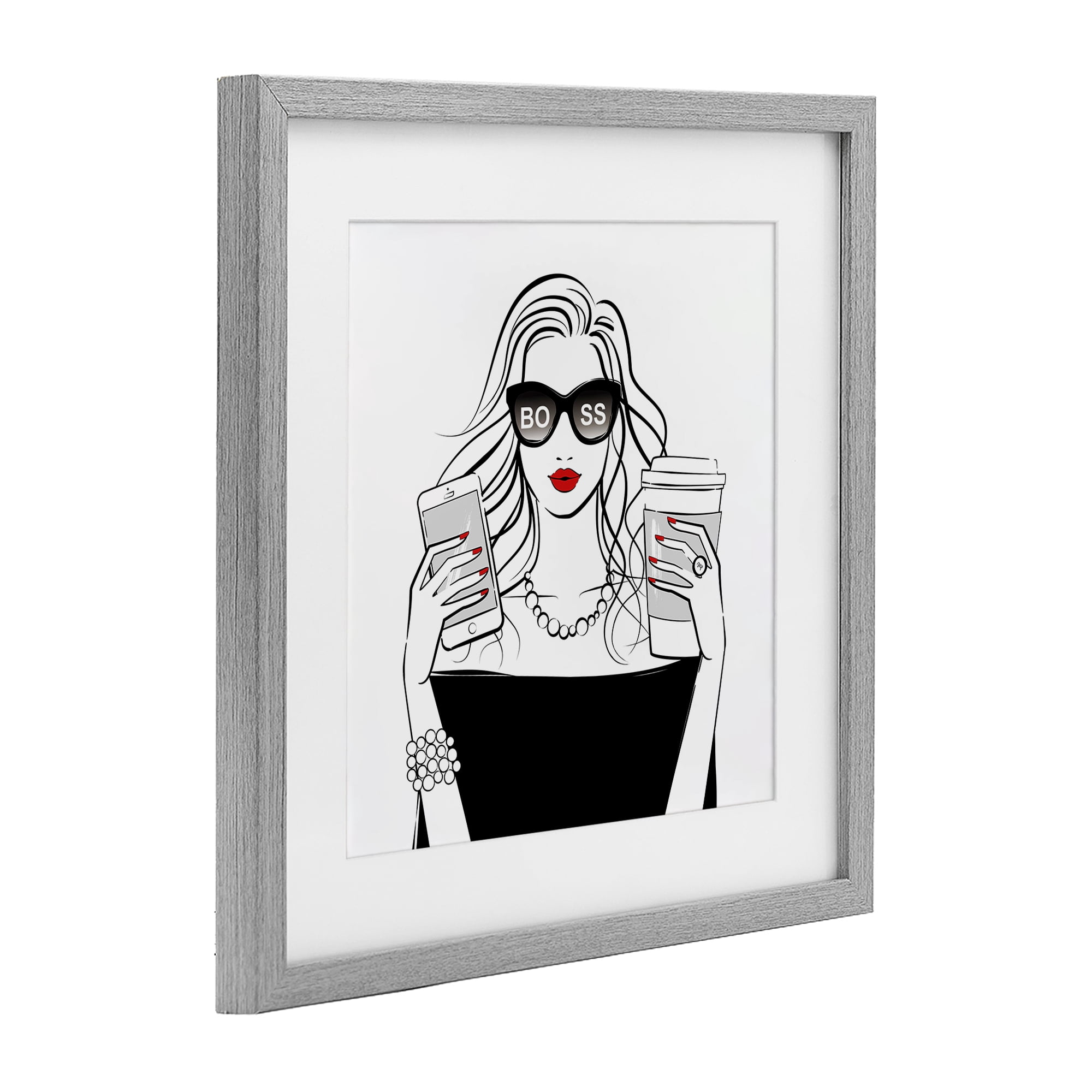Stupell Industries Chic Boss Morning Coffee Moment Gray Framed Print Under Glass, design by Martina Pavlova