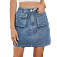 thumbnail image 2 of Parfaitlady Skirts for Women Trendy Y2k Cargo Denim Mini Skirt High Waisted Stretchy Jean Shorts Denim Blue XL, 2 of 7