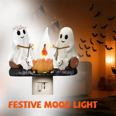 

3D Spooky Ghost Campfire Night Light – LED Flickering Fake Campfire Nightlight Flameless & Plug-in Perfect for Halloween Decorations Family Fun and Kids’ Rooms