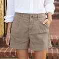 thumbnail image 2 of Olyvenn Stylish Linen Shorts for Women Dressy Casual Elastic High Waist Work Shorts Baggy Beach Summer Wide Leg Short Pants Pockets Khaki L, 2 of 8