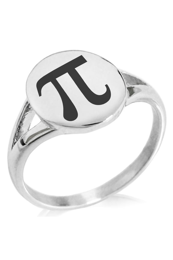 Stainless Steel Pi Mathematical Minimalist Oval Top Polished Statement Signet Ring