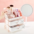 thumbnail image 4 of White Marble Makeup Organizer with Rose Gold Trim, Cosmetic Storage Drawers for Vanity (9.5 x 9.5 x 5.5 in), 4 of 10