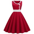 thumbnail image 2 of Wdgfv Women's 1950s Retro Sleeveless Swing Dress Button Notch V Neck Audrey Dress Rockabilly Party Prom Midi Dress, 2 of 9
