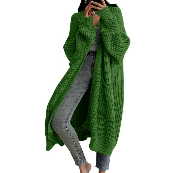 Dwralegc Cardigan Sweaters for Women 2025 Fall Winter Open Front Coats Long Cable Knit Oversized Outfits Trendy Casual Sweaters Pockets Maxi Jackets Green S
