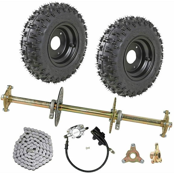 32" Go Kart Rear Live Axle Kit, DIY Parts, 4.10-6" Wheels Tires Rims, Brake Assembly, 3 Stud Wheel Hubs, 428 Sprocket for Mini Bike Drift Trike Golf Cart ATV Quad Buggy