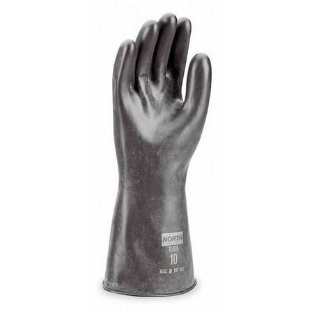 North Chemical Resistant Gloves, Butyl, 11 in L, 16 mil, Black, 11, 1 PR B161/11