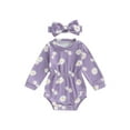 thumbnail image 2 of Musuos Baby Girl Fall Romper 0-18Months Sunflower Print Long Sleeve Crew Neck Jumpsuit with Headband 2 Pcs Set, 2 of 8
