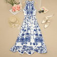 thumbnail image 2 of MORTTIC Women's Floral Print Stand Collar Sleeveless A-Line Maxi Wedding Guest Vacation Flowy Beach Dress Sky Blue，S, 2 of 5