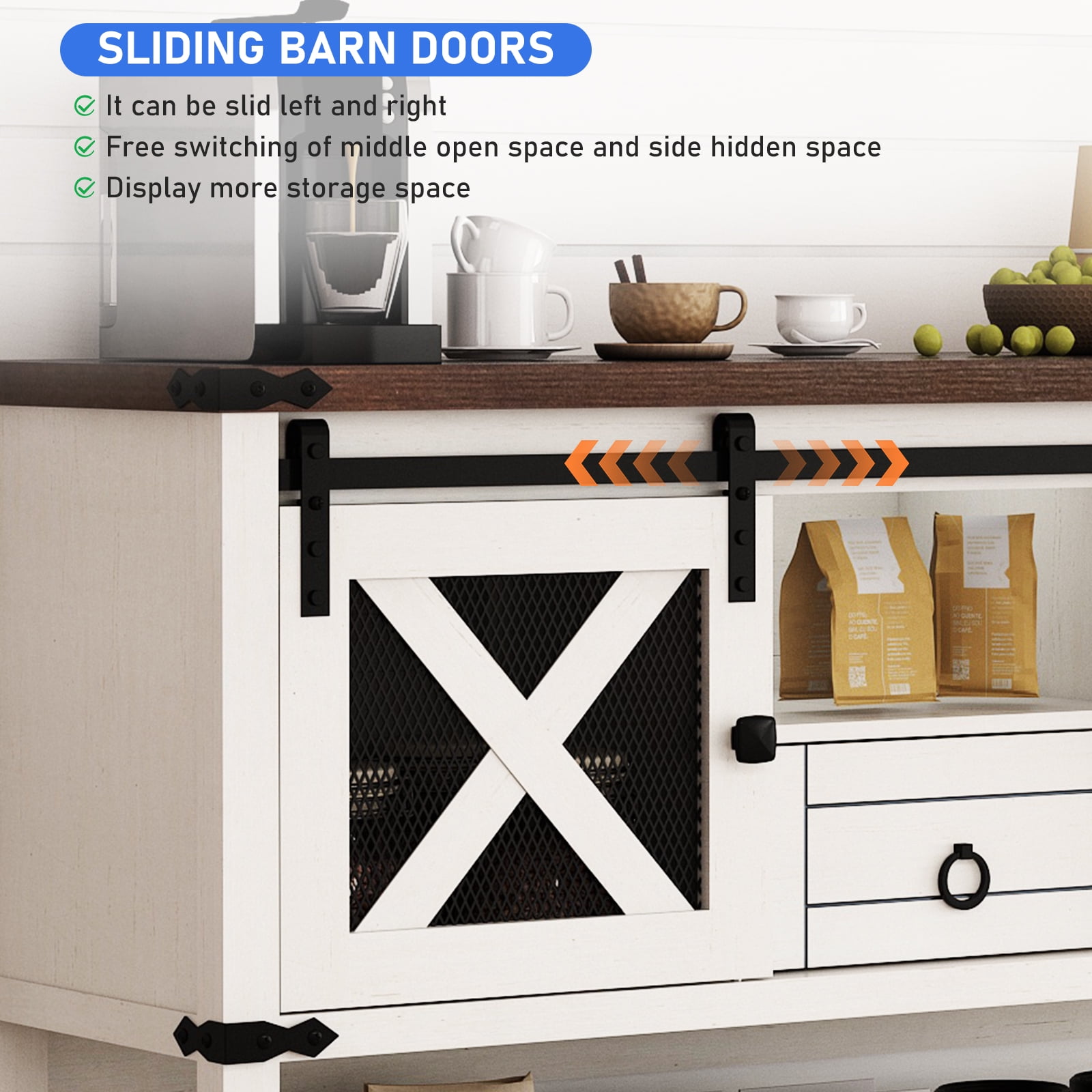 46'' Large Farmhouse Entryway Table with Sliding Barn Doors, Console Table Sofa Side Table with Storage Drawer for Hallway, Living Room(Antique White-Entryway Table)