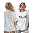 thumbnail image 6 of Women's T-Shirt One Day At A Time Minimalism Blue Heart Short Sleeve Casual Tee Classic Crew Neck T Shirt for Women White, 2XL, 6 of 7