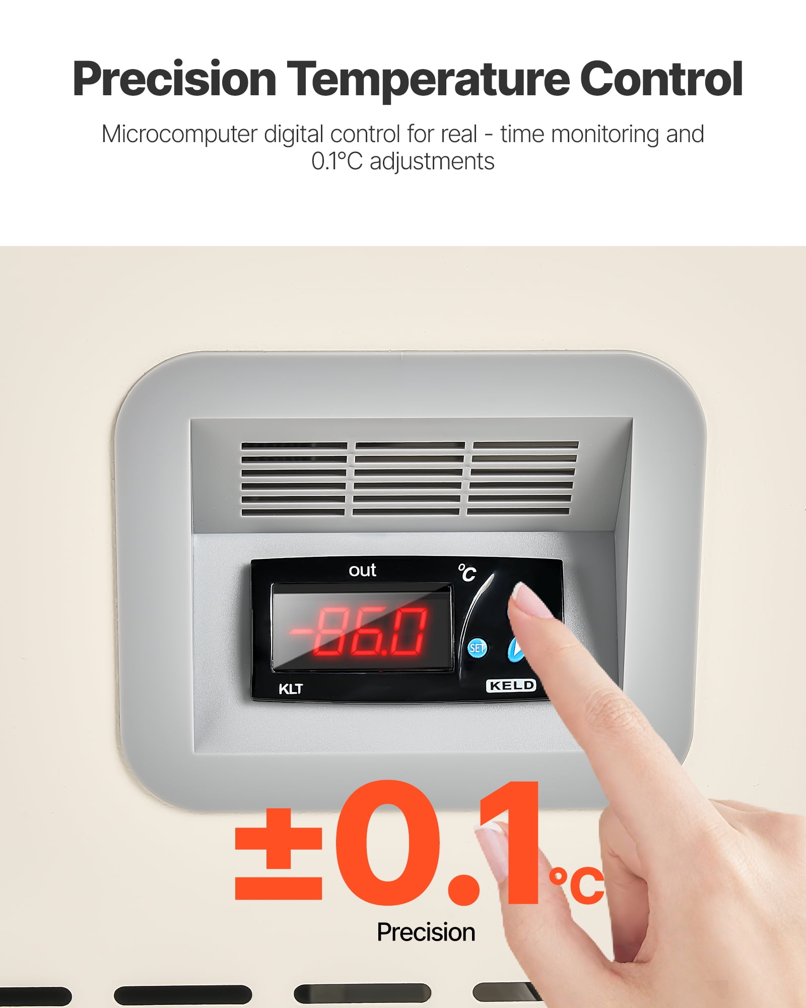 VEVOR Ultra Low Temperature Freezer,58 L, −40℉ to −123℉ Adjustable Temp Range, with Rollers and Digital Display,304 Stainless Steel Liner,Low Temperature Lab Freezer for Laboratory Samples Storage