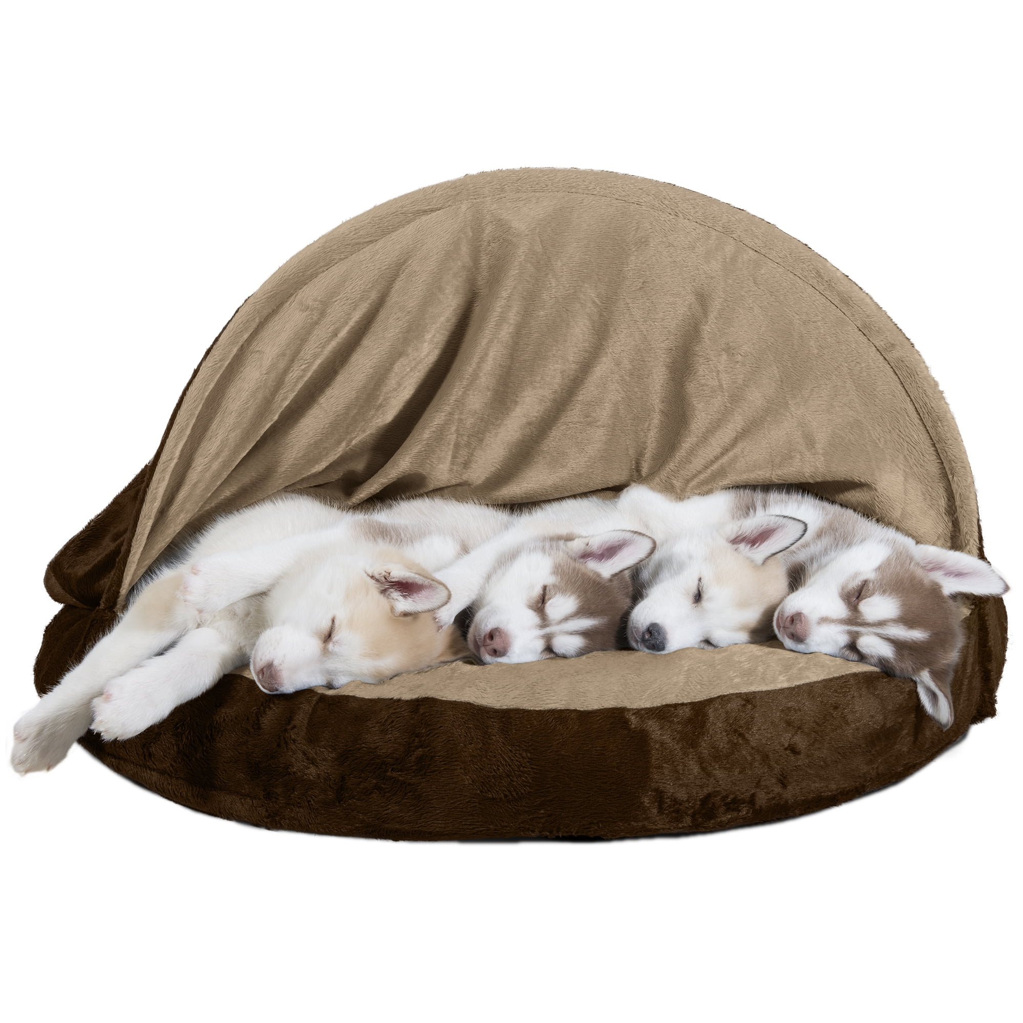 FurHaven Pet Dog Bed 35-Inch Espresso Memory Foam Round Microvelvet Snuggery Burrow Pet Bed Dogs & Cats
