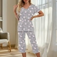 thumbnail image 2 of Akafmk Women's Short Sleeve Pajama Sets,Cotton Pajamas for Women Set,Short Sleeve Sleep Tee and Sleepwear Pants 2 Piece Loungewear Set Soft Comfy Nightwear, 2 of 4