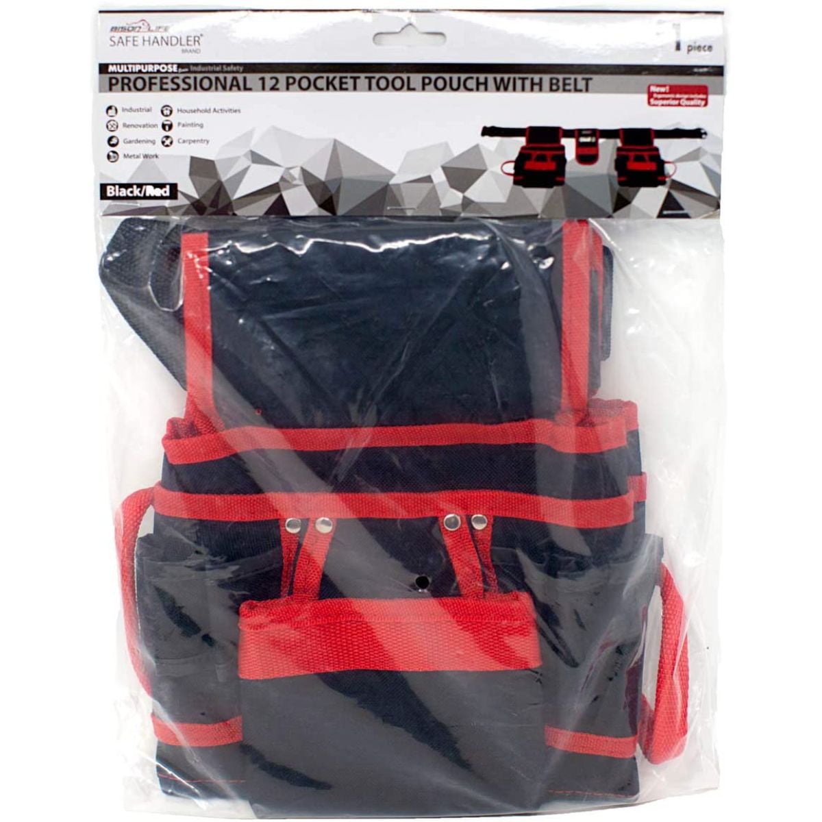 Safe Handler 12-Pocket Belt Professional Tool Pouch in Black/Red BLSH-MS-TB  - The Home Depot