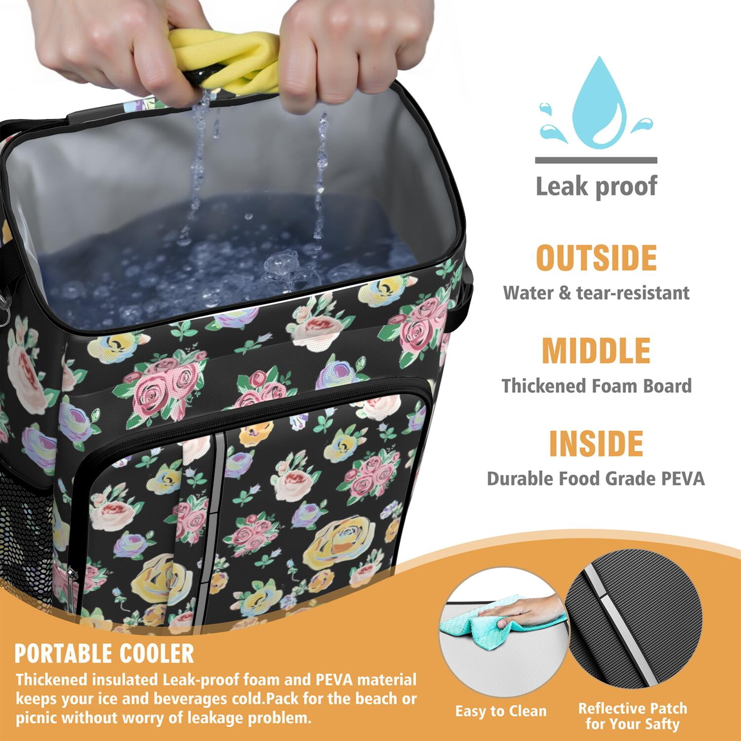 Travel Cooler Bag - Pioneer Flower Floral Print Pattern Camping Beer Cooler Backpack with Bottle Opener- Waterproof Insulated Picnic Backpacks - Cooler Bag for Beach