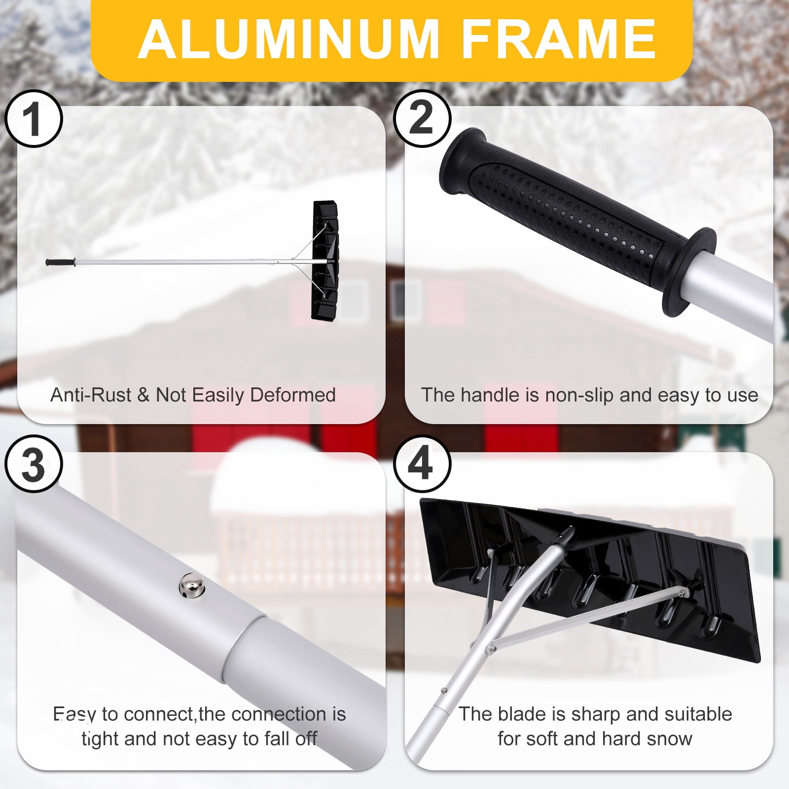 SUGIFT 20ft Snow Roof Rake 25" Plastic Blade Snow Removal Tool for House Roof, , Wet Leaves, Car Snow