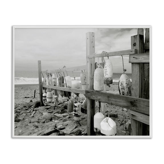 Stupell Industries Traditional Nautical Buoys Landscape White Framed Giclee Art, 20 x 16, by Graffitee Studios