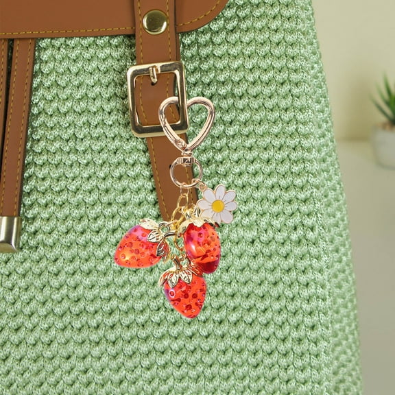 Worgeous Fashionable Strawberry Keychain Cute Bag Charms Pendant Flowers Sunflower Keyring for Women Purse Backpack Accessories
