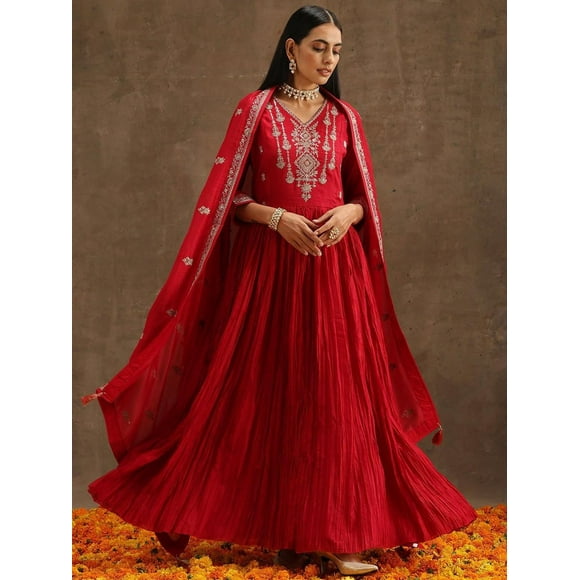 Dweep Sara  Indian pakistani 3/4 Sleeves Women's  Pink Embroidered Kurti Silk Blend  S- XL Size Ethnic Ready To Wear kurta suit Set With Trousers Dupatta