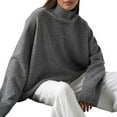 thumbnail image 2 of Women'S Sweater Thick Long Sleeve Knit Pullover High-Low Hem Fashion Autumn and Winter Basic Pullover Top Grey L, 2 of 9