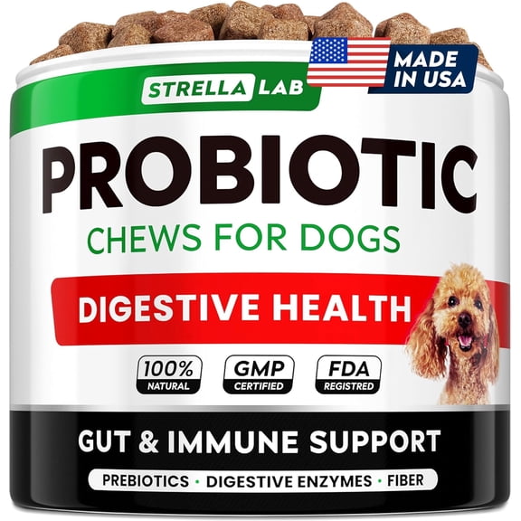 STRELLALAB Probiotics Chews for Dogs & Digestive Enzymes Digestion & Gut Health Treats, Probiotics for dogs, Fiber Supplement, Anti Diarrhea, Constipation, Upset Stomach&Gas Relief,Canine Prebiotic