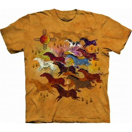 Tan 100% Cotton Horses & Sun Graphic Novelty T-Shirt